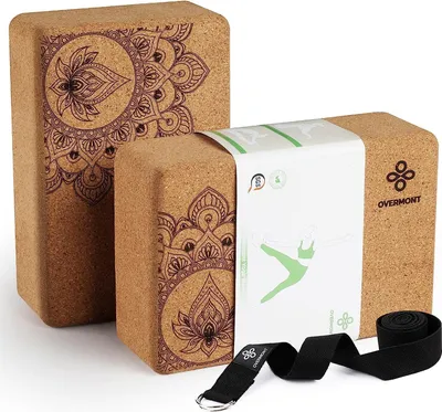 Produktbild von Yogablöcke Kork Set von 2 mit Yogariemen - Für Yoga, Pilates, allgemeine Fitness und Dehnung - 23 x 15 x 76 cm