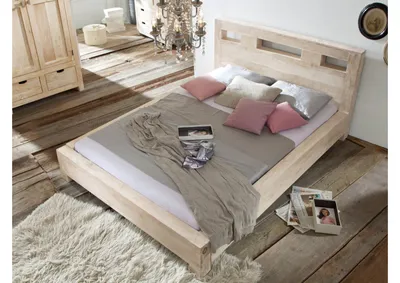 Produktbild von MASSIVMOEBEL24 Bett Akazie 140x200x90 white stone getüncht  NATURE WHITE #203