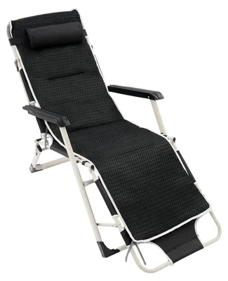 Immagine prodotto di Poltrona reclinabile pieghevole - Chaise longue - 3 posizioni di inclinazione - Cuscino rimovibile - Imbottita - Robusta struttura in metallo - Elevata capacità di carico - Nero