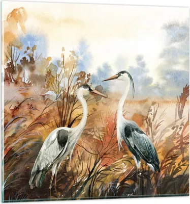 Produktbild von Bilder auf glas - Einteilig - Kraniche Vögel Herbst - 40x40cm - Glasbilder - Wandbilder - Bilder - zum Aufhängen bereit - Wanddekoration aus Glas - Glas Bilder - Wandbild auf Glas - GAC40x40-5077