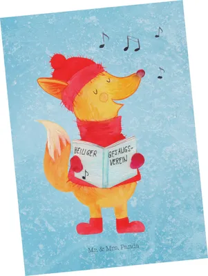 Produktbild von Mr. & Mrs. Panda Postkarte Fuchs Sänger - Eisblau - Geschenk, Postkarten, bildkarte, Ansichtskarten, Grußkarte, Singen, Weihnachtslieder, Winter, Weihnachten