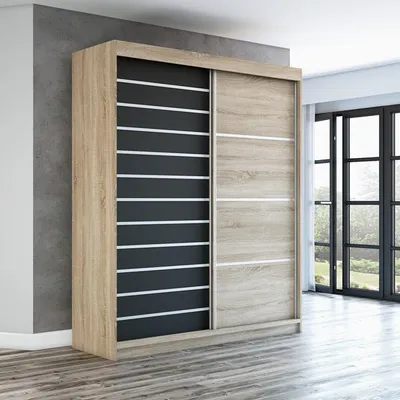 Produktbild von Schwebetürenschrank, 2-türig Schrank! Moderne Garderobe für Kleidung. Verschiedene Farben (Weiß, Schwarz, Somona) Kleiderschrank COLIN 180 cm