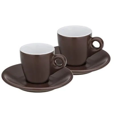 Produktbild von Kela Mattia Espressotassen mit Untertassen, 2 Stück, Keramik, 0,05 l, 12 x 6,5 cm im Durchmesser, braun