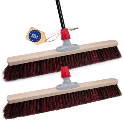 Produktbild von Novaliv 2x Straßenbesen 60 cm mit Stiel draußen Arenga-Elaston Borsten Ideal als Besen draußen Gartenbesen harte borsten mit Stiel Hofbesen Stallbesen Kehrbesen Industriebesen Outdoor broom