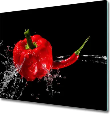 Produktbild von Glas Herdabdeckplatte 60x52 cm Spritzschutz Glasabdeckplatte Schneidebrett Rote Paprika