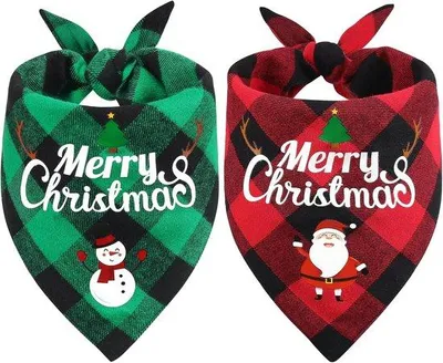 Produktbild von Weihnachtliches Hundehalstuch – Haustierhalstücher – 2 Stück – Hundehalstuch – Dreieckiges Tuch – Hunde-/Katzenhalstuch – Hundeaccessoire – Rot/Grün
