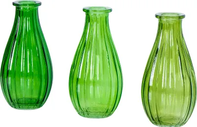Produktbild von 3er Set Vase Glas Grün H14cm Flasche Blumenvase Tischdeko Frühling Blumendeko Deko