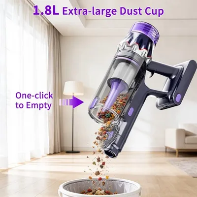Imagen del producto de Aspiradora de polvo inalámbrica, color púrpura - 650 W de potencia - 1.8 litros de capacidad - Filtro HEPA - Para uso doméstico