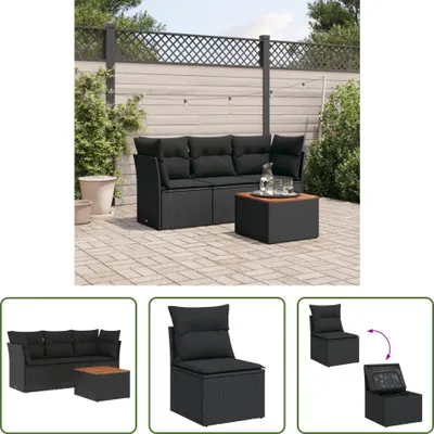 Produktbild von The Living Store 4-tlg. Garten-Sofagarnitur mit Kissen Schwarz Poly Rattan