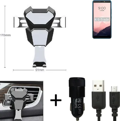 Produktbild von K-S-Trade KFZ Halterung kompatibel mit BQ Mobile BQ-6030G Practic Halterung Lüftungshalterung Lüftungsschlitz schwarz-silber Autohalterung Handy