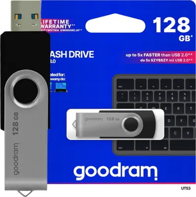 Obrázek produktu pro Goodram UTS3, 128 GB, USB Typ-A, 3.2 Gen 1 (3.1 Gen 1), 60 MB/s, Kloub, Černá