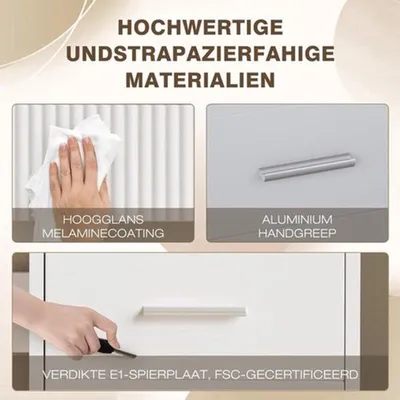 Productafbeelding van Kaptafel met LED Spiegel - 3 lades en open vakken - Moderne golfpatroon - 96.5x40x141cm - Wit
