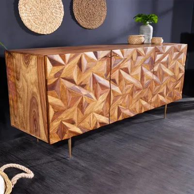 Produktbild von riess-ambiente Massivholz Sideboard ALPINE 145cm braun Sheesham stone finish Metall matt gold