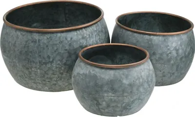 Produktbild von 3er-Set Dekotopf Metall Silber Kupfer Antik-Look Übertopf Pflanzschale Ø39/30,5/25cm