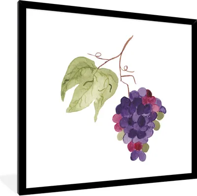Produktbild von MuchoWow® Gerahmtes Poster Weintrauben - Blätter - Aquarell 40x40 cm - Poster mit Schwarzem Bilderrahmen Wandposter Rahmen Foto Bilder - Mit Rahmen - Wanddekoration Schlafzimmer