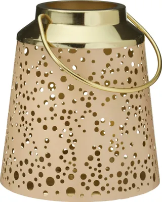 Produktbild von Dekorative Metall-Laterne mit Lochstanzung, beige-gold glänzend, 15x16cm