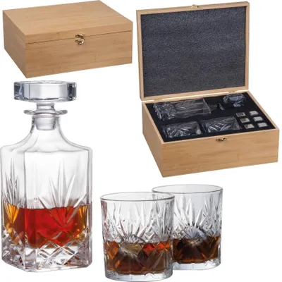Produktbild von Edles Whisky-Set / Geschenkset mit Karaffe, 2 Gläsern & Eiswürfelsteinen