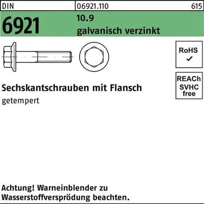 Produktbild von Reyher  6kt.schr. mit Flansch DIN 6921 10.9 M 8x10 vz A2F, (200 Stück)