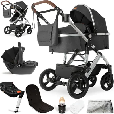 Produktbild von Bergsteiger Nizza 3 in 1 Kinderwagen, Kombikinderwagen Komplettset, Babywanne & Buggy Sportsitz inklusive, Auto-Babyschale & Isofix Station optional