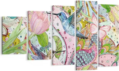 Produktbild von Bild auf Leinwand - Leinwandbild - Vogel Schmetterling Blume - 100x60cm - Wand Bild - Wanddeko - Leinwanddruck - Bilder - Kunstdruck - Wanddekoration - Leinwand bilder - Wandkunst - EG100x60-4065