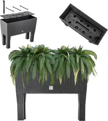 Produktbild von Famanu Blumentopf auf Füßen - Kunststoff Pflanzenbehälter in Rattanoptik für Garten, Balkon und Terrasse, 60 cm, Anthrazit