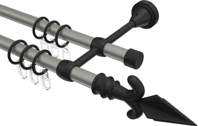 Produktbild von Interdeco Gardinenstange / Vorhangstange Chrom matt / Schwarz, Typ Primus Matteo (Pfeil), 16 mm Ø 2-läufig, 200 cm