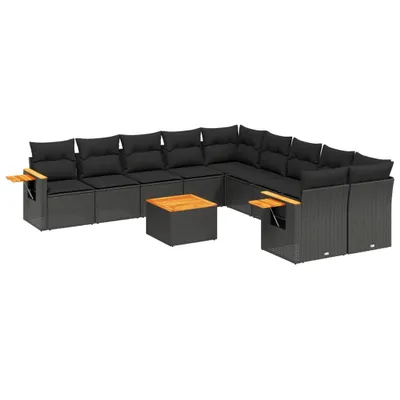 Produktbild von vidaXL 11-tlg. Garten-Sofagarnitur mit Kissen Schwarz Poly Rattan