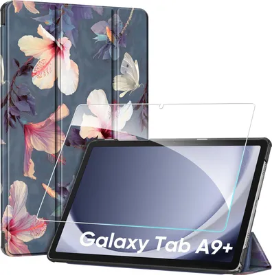 Produktbild von Fintie Hülle für Samsung Galaxy Tab A11+ Plus 11" 2025 / Tab A9+ Plus 11 Zoll 2023 mit Schutzfolie - Ultradünne Kunstleder Schutzhülle Cover, Hibiskus