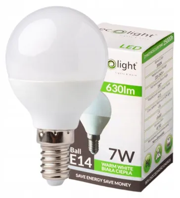Obrázek produktu pro LED žárovka ve tvaru golfového míčku, patice E14, 7W, 3000K, 630 lumenů, teplá bílá barva, značka Ecolight