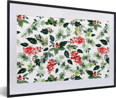 Produktbild von MuchoWow® Gerahmtes Poster Pflanzen - Weihnachten - Aquarell 60x40 cm - Poster mit Schwarzem Bilderrahmen Wandposter Rahmen Foto Bilder - Schlafzimmer - Plakat in Rahmen - Drucken