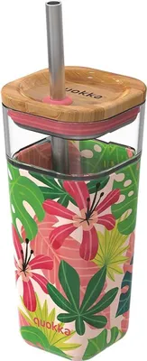 Image de Quokka, Gobelet en verre 540ml avec paille Motif fleur Jungle, Coloré