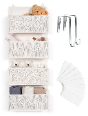 Image de Organisateur de rangement beige tissé à la main, avec 4 compartiments