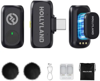 Immagine prodotto di Hollyland Lark A1 Microfono wireless per iPhone e Android, 48kHz/24 bit, cancellazione intelligente del rumore, mini microfono magnetico per YouTube