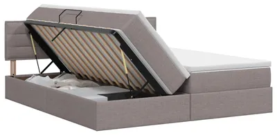 Immagine prodotto di Letto contenitore con testiera, 2 pezzi, color taupe, rivestito in ecopelle