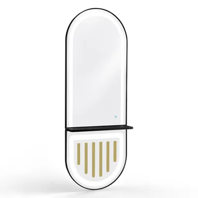 Produktbild von BarberPub Wandspiegel mit Beleuchtung, Ganzkörperspiegel mit Aluminiumrahmen, Spiegel Groß mit Ablage, Touch-Schalter, 3 Lichtfarben Dimmbar, J6257BK