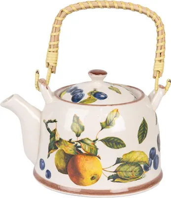 Image de Clayre & Eef Théière avec filtre 800 ml Blanc Jaune Céramique Orange