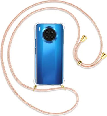Produktbild von Handykette Backcover-Schutzhülle mit Band (Metall goldfarben) für Huawei nova 8i / Honor 50 Lite - rose peach