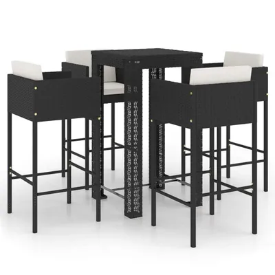 Image de vidaXL Ensemble bar de jardin 5 pièces avec coussins Poly rotin noir