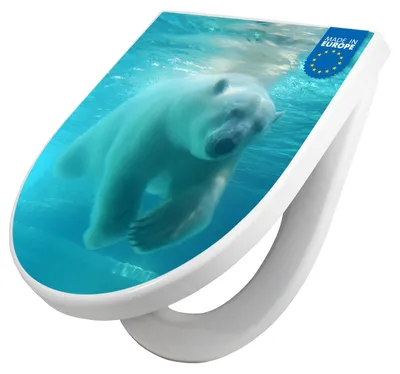 Zdjęcie produktu dla Deska sedesowa z mechanizmem powolnego opadania, kształt litery D, motyw niedźwiedzia polarnego pod wodą [TDW3 12548]