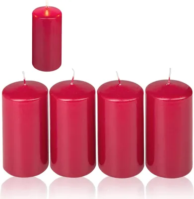 Produktbild von Candelo 4er Set Stumpenkerzen Weihnachten Ambiente Kerzen - Dunkelrot - 8cm - Weihnachtskerzen für Adventskranz - Rote Advent Kerze Weihnachtsdeko