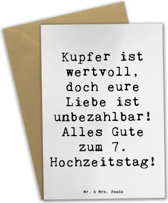 Produktbild von Mr. & Mrs. Panda Grußkarte Spruch 7. Hochzeitstag Kupferhochzeit - Weiß - Geschenk, Hochzeitsjubiläum, hochzeitskarten, Liebe und Zusammenhalt, unbezahlbar, Geschenke