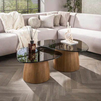 Produktbild von Hoyz Collection – Tinto Dreieckiger Couchtisch, 2er-Set – Bronzeglas
