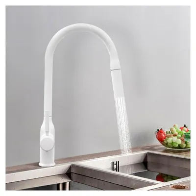 Produktbild von Küchenwasserhahn Waschtischarmatur Bad Mischbatterie mit zwei Sprühfunktionen und 360° Schwenkbereich, ausziehbare Brause für Bad und Küche (Weiß)
