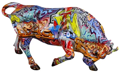 Imagen del producto de Figura de resina, toro, "arte callejero", grafiti, resina, multicolor, unidad de venta: 1, largo: 15 cm, ancho: 52 cm, alto: 27 cm. 37213 4063387372135