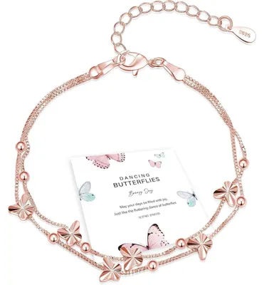Produktbild von Armband Silber 925 Damen Schmetterling Rosegold mit Perlen Verstellbar 17,7 Zoll