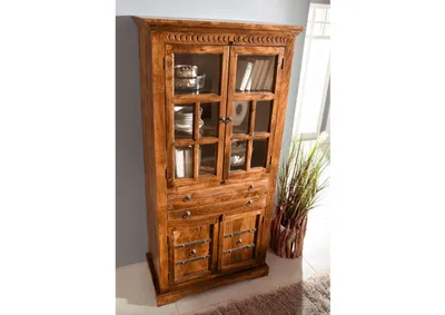 Produktbild von MASSIVMOEBEL24 Vitrine Akazie 94x50x195 honig  lackiert OXFORD #0452