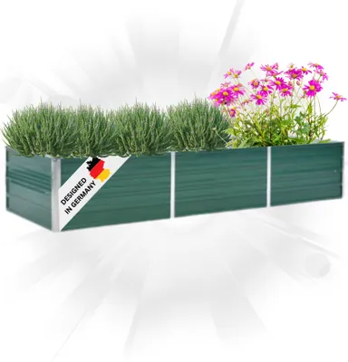 Produktbild von DELUKE® Hochbeet für Garten OSKAR Grün | 240x80x45cm | Verzinkter Stahl | Wetterfest | Gartenbeet Kräuterbeet Blumenbeet Beet hoch Frühbeet für Garten Gemüsebeet
