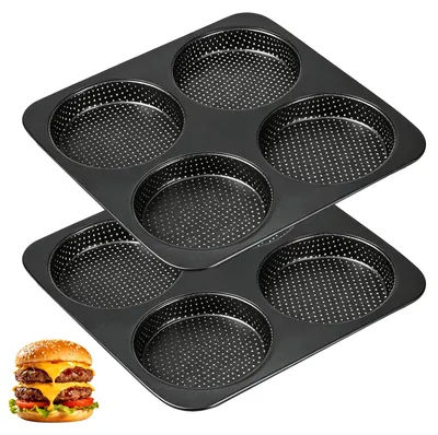 2 Hamburgerbrötchen-Backformen, antihaftbeschichtet, 4 Mulden, 12 cm