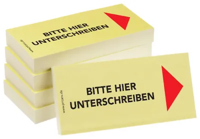 Image de Notes autocollantes PRICARO "Bitte hier unterschreiben", flèche droite, 100 feuilles, 5 pièces