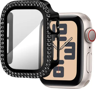 Produktbild von Bandz Diamond Etui mit Bildschirmschutz passend für Apple Watch 10 - 42mm & Apple Watch 11 - 42mm Etui - Hartplastik-Schutzhülle - Glas-Bildschirmschutz - Vollschutzhülle + Bildschirmschutz (schwarz)